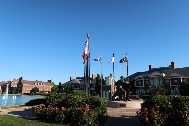 Pedcor Corporate Campus with the Reflection Pond and Carmel Veteran Memorial 