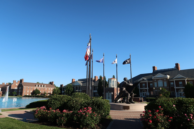 Pedcor Corporate Campus with the Reflection Pond and Carmel Veteran Memorial